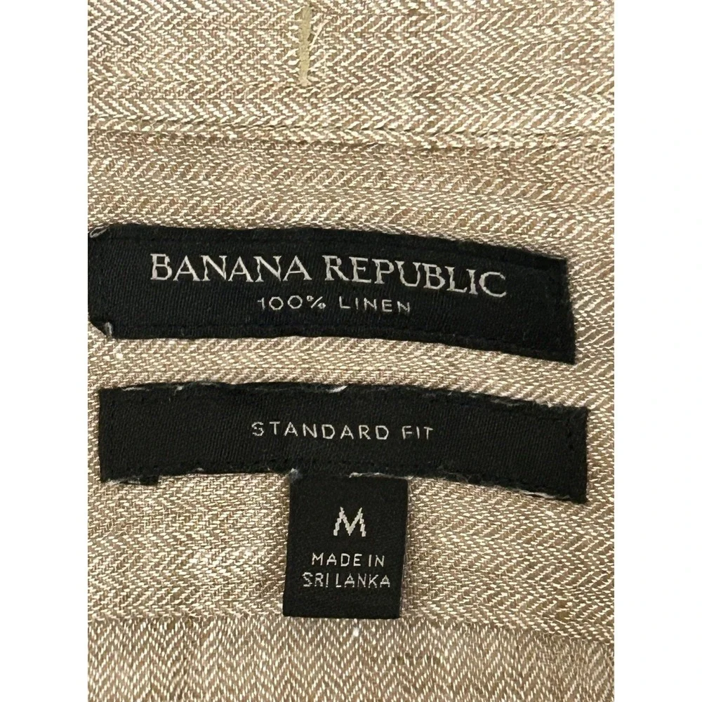 Banana Republic Mens Linen Herringbone Chore Shirt Jacket Beige Utility Sz M